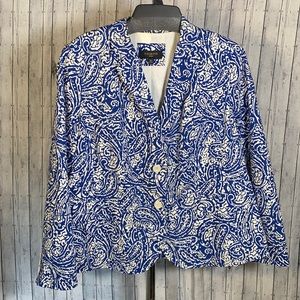 Talbots Abstract Blue & White Paisley Blazer 16W